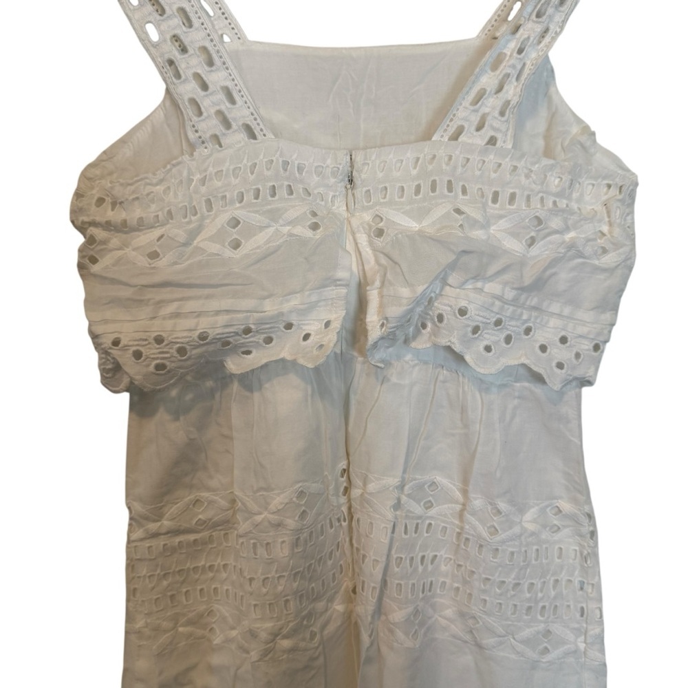 J. Crew 02 White Eyelet Lace Lined Sleeveless Knee Length Sheath Tank Dress - Picture 5 of 10